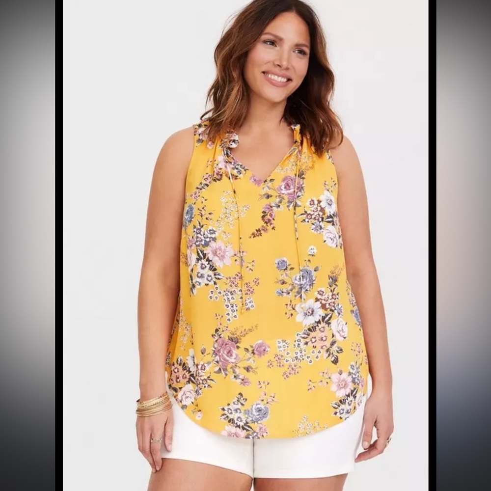 Torrid Yellow Floral‎ Georgette Tank Blouse Size 4
